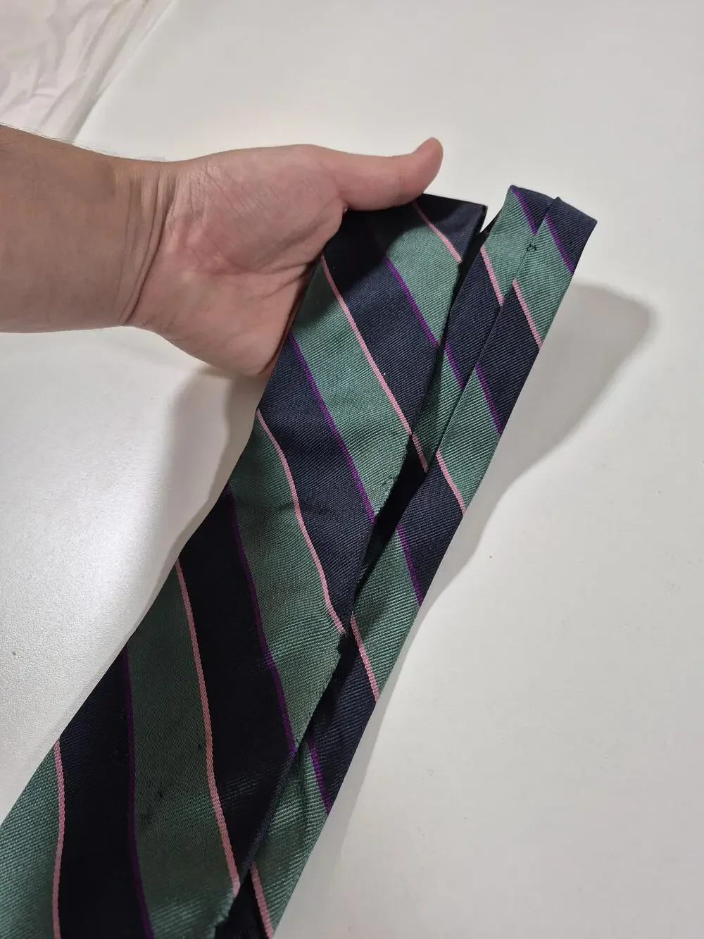 Gucci Tie Men's OS Green Striped Designer Woven Logo FLAW